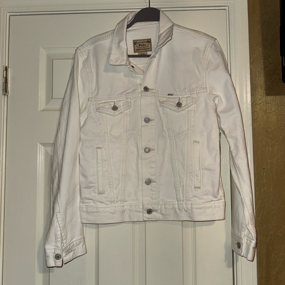 NWT Polo Ralph Lauren WHITE Men's Garment Dyed Logo 1967 trucker jacket